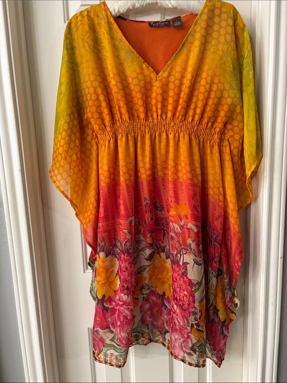 Orange and Pink Floral V-Neck Tunic